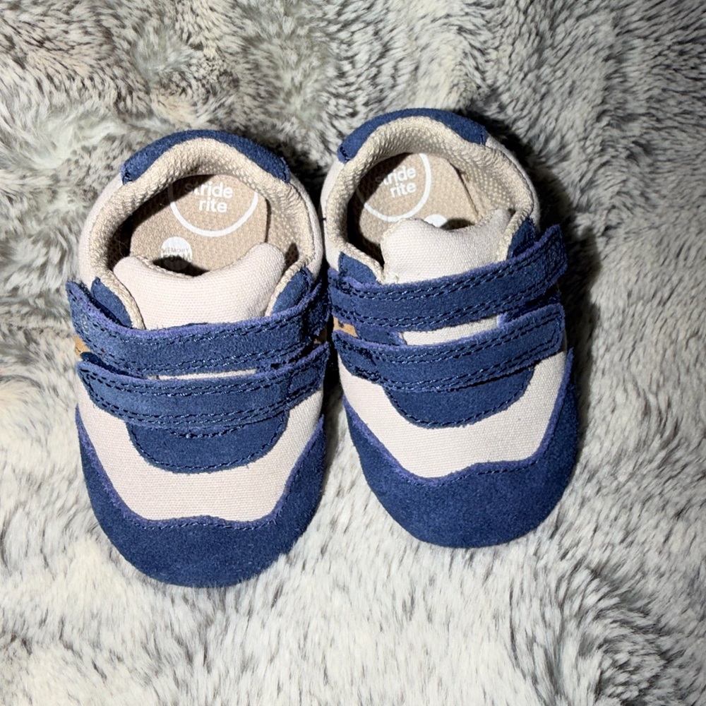 Stride Rite Navy and Tan Baby Velcro Trainer Shoes - Picture 2 of 4
